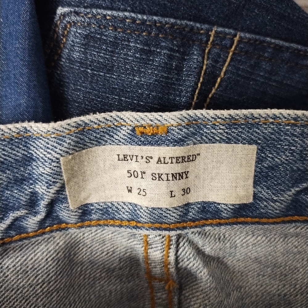 Levis Altered 501 Skinny Button Fly Raw Hem Rodeo Western Festival Jeans 25 - Picture 11 of 13